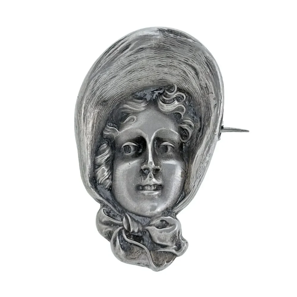 Vintage Unger Brothers Sterling Silver 925 Lady Bonnet Brooch